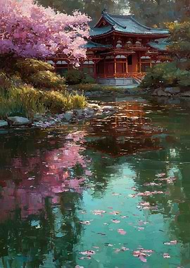 Japanese Temple Reflected in Water