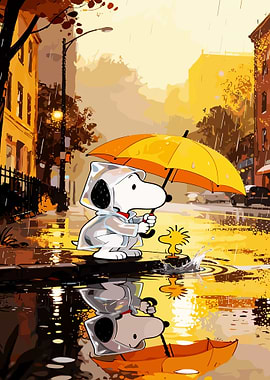 Snoopy and Woodstock in the Rain