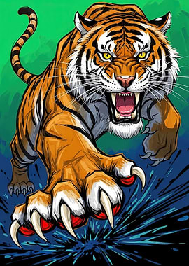 Aggressive Tiger Lunging Forward