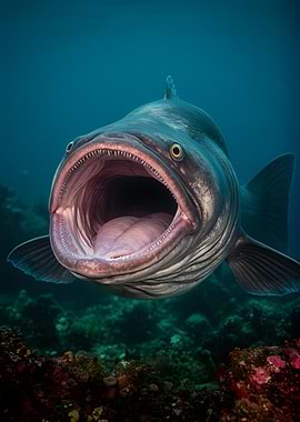 Grouper Fish Mouth Open Underwater