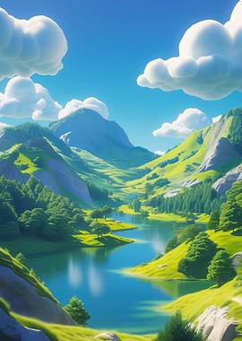 Vibrant Mountain Valley Lake