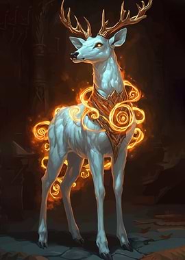 Magical White Deer with Fiery Aura