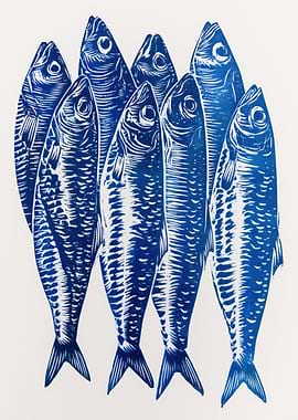 Blue Fish Print