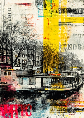 Vibrant Amsterdam Canal Urban Collage