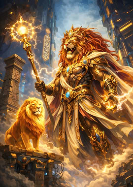 Majestic Lion King with Staff