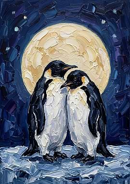 Penguins Under the Full Moon
