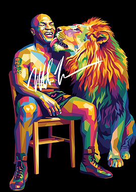 Mike Tyson with a colorful lion
