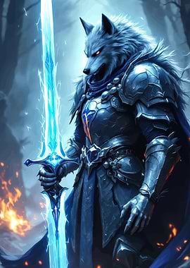Wolf Knight with Glowing Sword