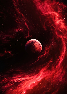 Red Nebula and Planet