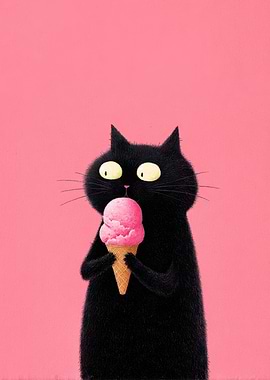 Black Cat Eating Ice Cream
