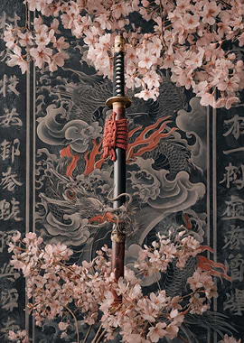 Katana with Cherry Blossoms and Dragon
