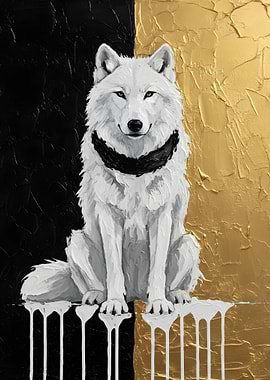 White Wolf on Black and Gold Background