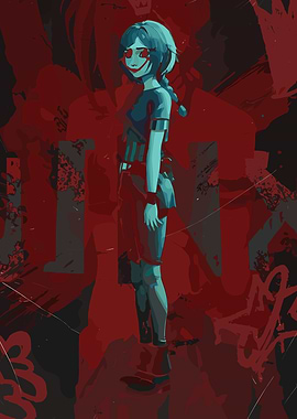 Creepy Anime Girl with Red Smile