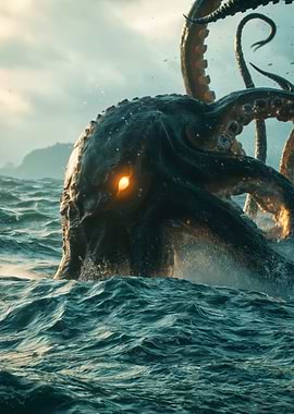 Giant Kraken Emerging from the Sea
