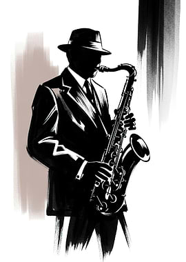 Silhouette of a Saxophonist in a Suit