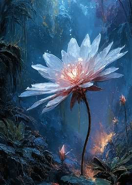 Luminous Water Lily in Dark Forest