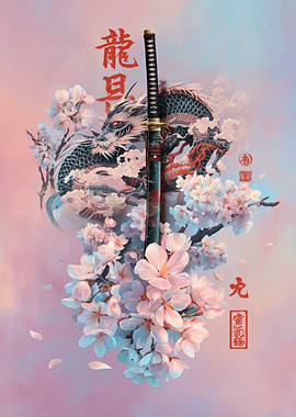 Dragon Katana and Cherry Blossoms