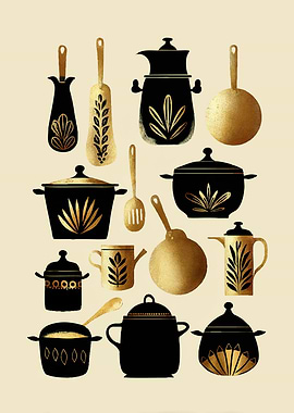 Black and Gold Kitchenware Collection