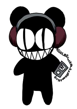 Black character with headphones and MP3 player