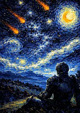 Knight Gazing at Starry Sky