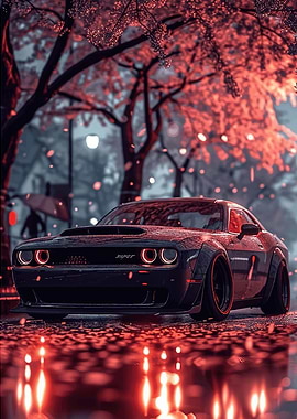 Dodge Challenger SRT in Rainy City