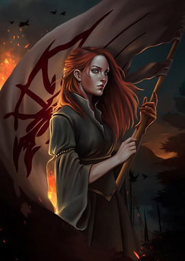 Woman with Red Hair Holding a Flag