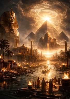 Ancient Egyptian Cityscape at Sunset