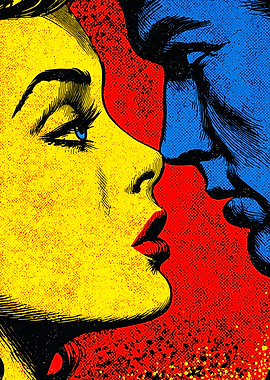 Man and Woman Pop Art Kiss