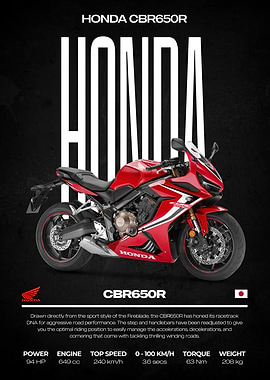 Honda CBR650R Motorcycle Poster
