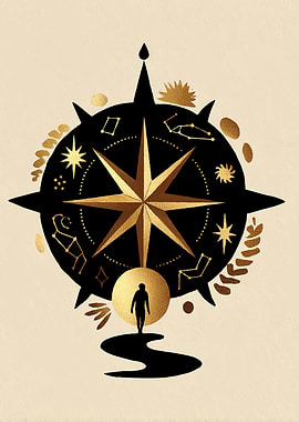 Compass with Constellations and a Person