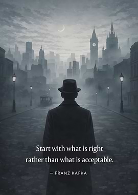 Man in Hat in Foggy City