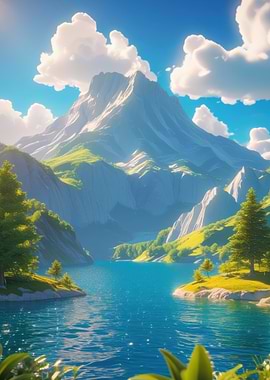 Serene Mountain Lake Landscape