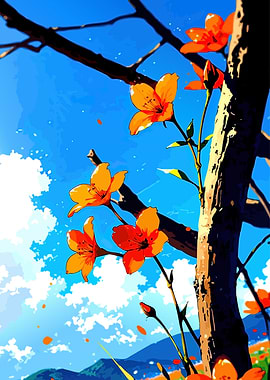 Vibrant Orange Flowers Against Blue Sky
