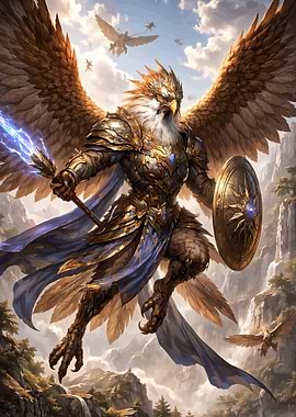 Mythical Griffin Warrior in Flight