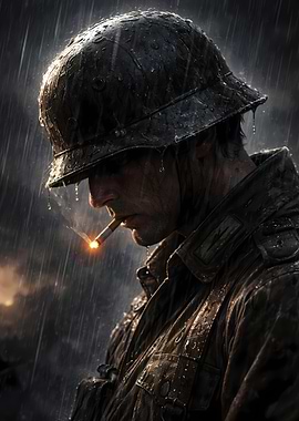 Soldier Smoking in the Rain