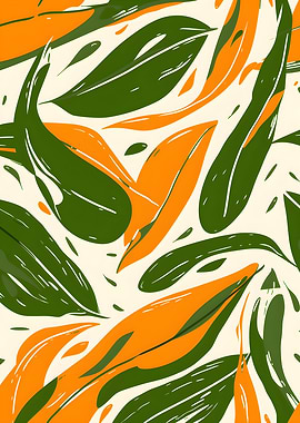 Abstract Green and Orange Leaf Pattern