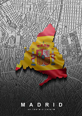 Madrid Map with Spanish Flag
