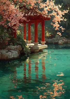 Tranquil Japanese Garden with Pagoda