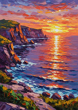 Impressionist Sunset Over Coastal Cliffs