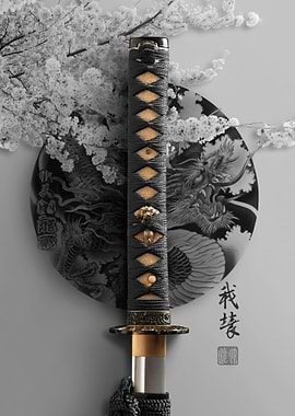 Katana with Dragon and Cherry Blossoms