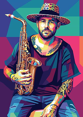 Man with Saxophone in Pop Art Style