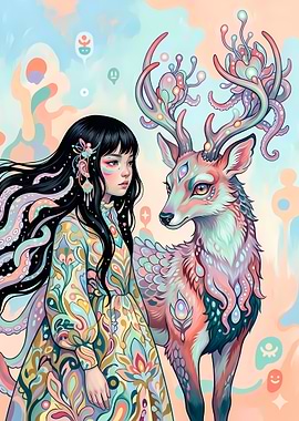 Girl and Mystical Deer