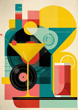 Retro Martini and Vinyl Record Art