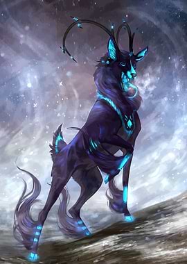 Mystical Blue Deer in Snowy Landscape