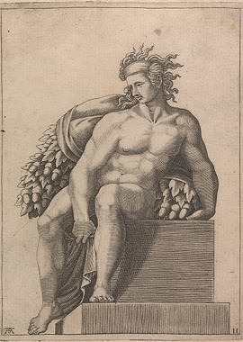 Seated Male Figure with Grapes and Leaves