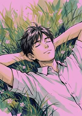 Young Man Relaxing in Grass