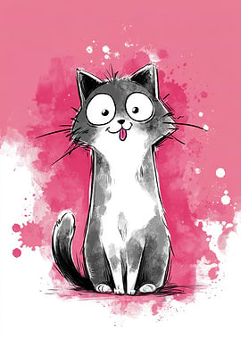 Funny cartoon cat with big eyes