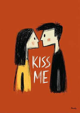 Couple about to kiss with text