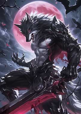 Werewolf Warrior Under a Blood Moon