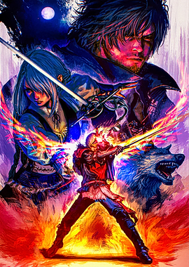 Fantasy Warriors and Wolf